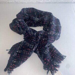 Navy Blue & Pink White Fringe Scarf